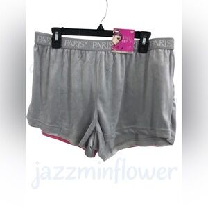 Paris Hilton gray and pink monogram velour‎ sleep loungewear shorts size large